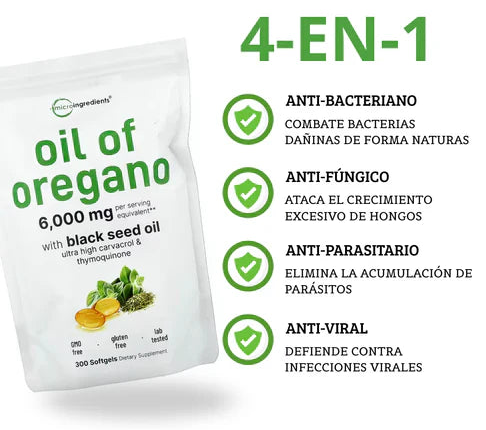 Aceite de Orégano 6000 mg x 30 Softgels - Sistema inmune y defensas