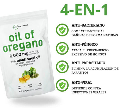 Aceite de Orégano 6000 mg x 30 Softgels - Sistema inmune y defensas