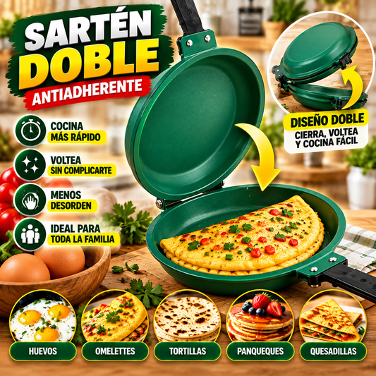 🔥 SARTÉN DOBLE ANTIADHERENTE 360° - ¡Voltea, cocina y disfruta sin complicarte!